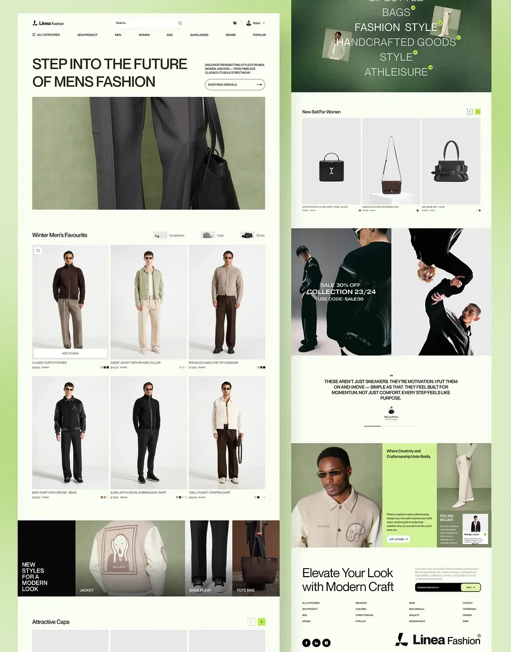 A design for a clothing e-commerce store that has several peices