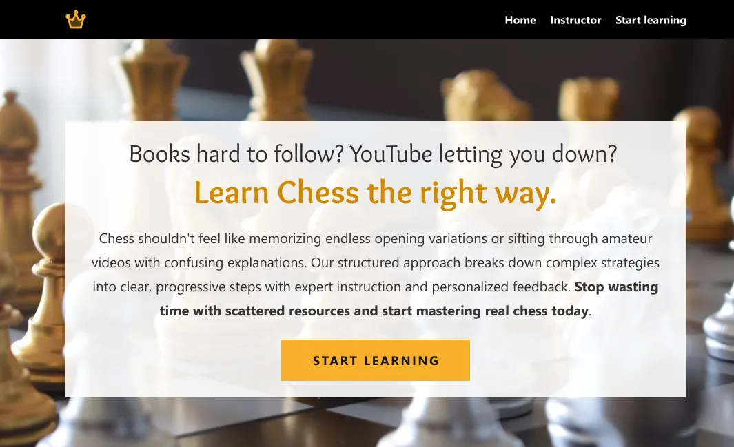 The design, with a black navigation bar added to the top of the page, with a golden crown icon as the logo